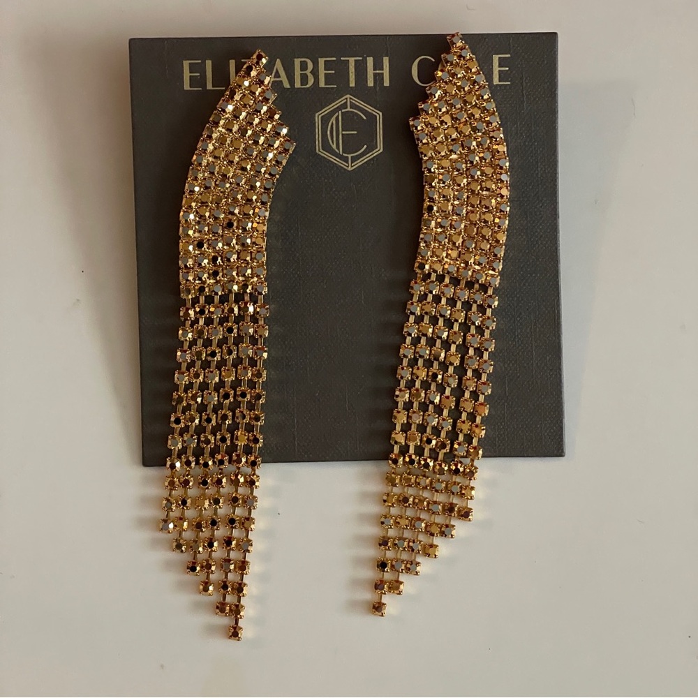 Elizabeth Cole Fringed Crystal Drop Earrings, Golden Glow, Anthropologie, NWT.